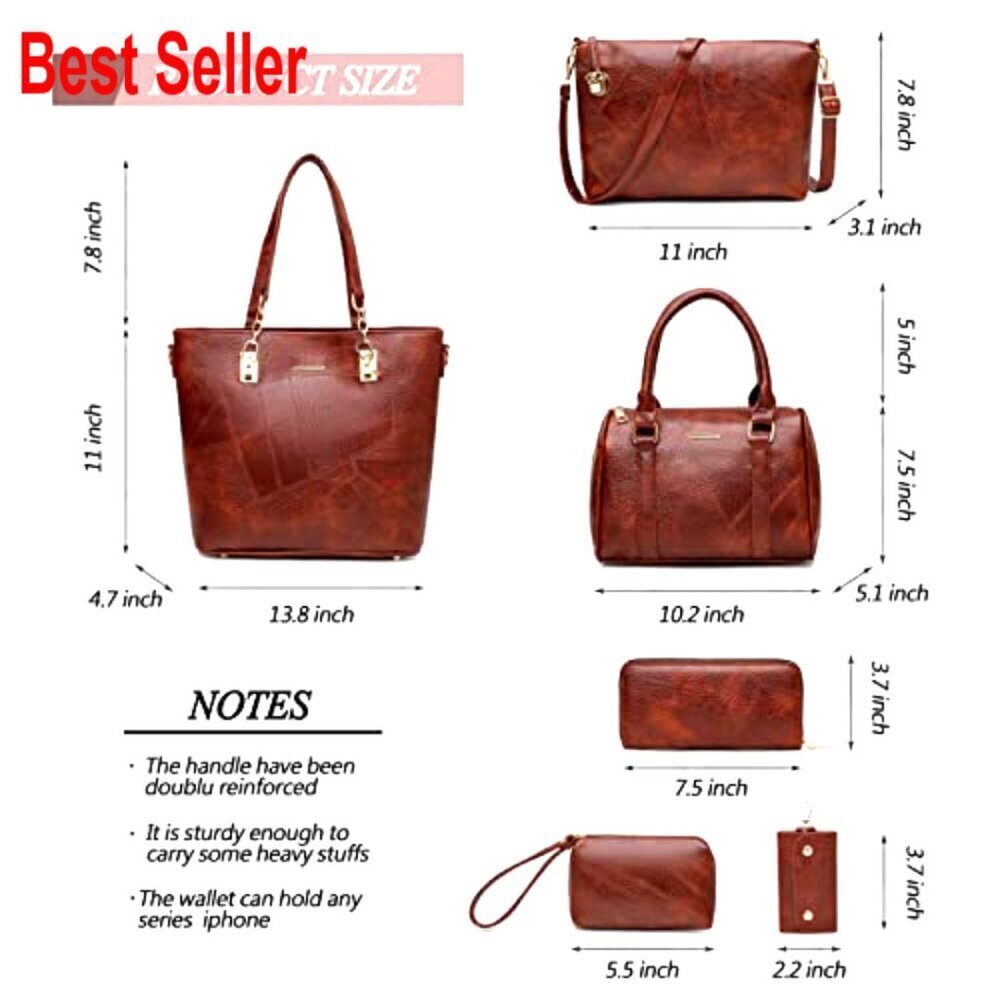 Faux Leather Tote Satchel Shoulder Bag Set with Adjustable Strap - Picture 3 of 6